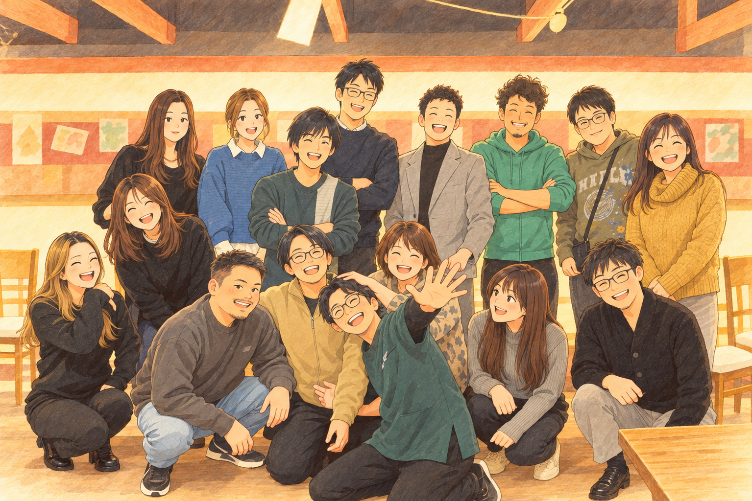笑顔で集まるColorの仲間たちのイラスト